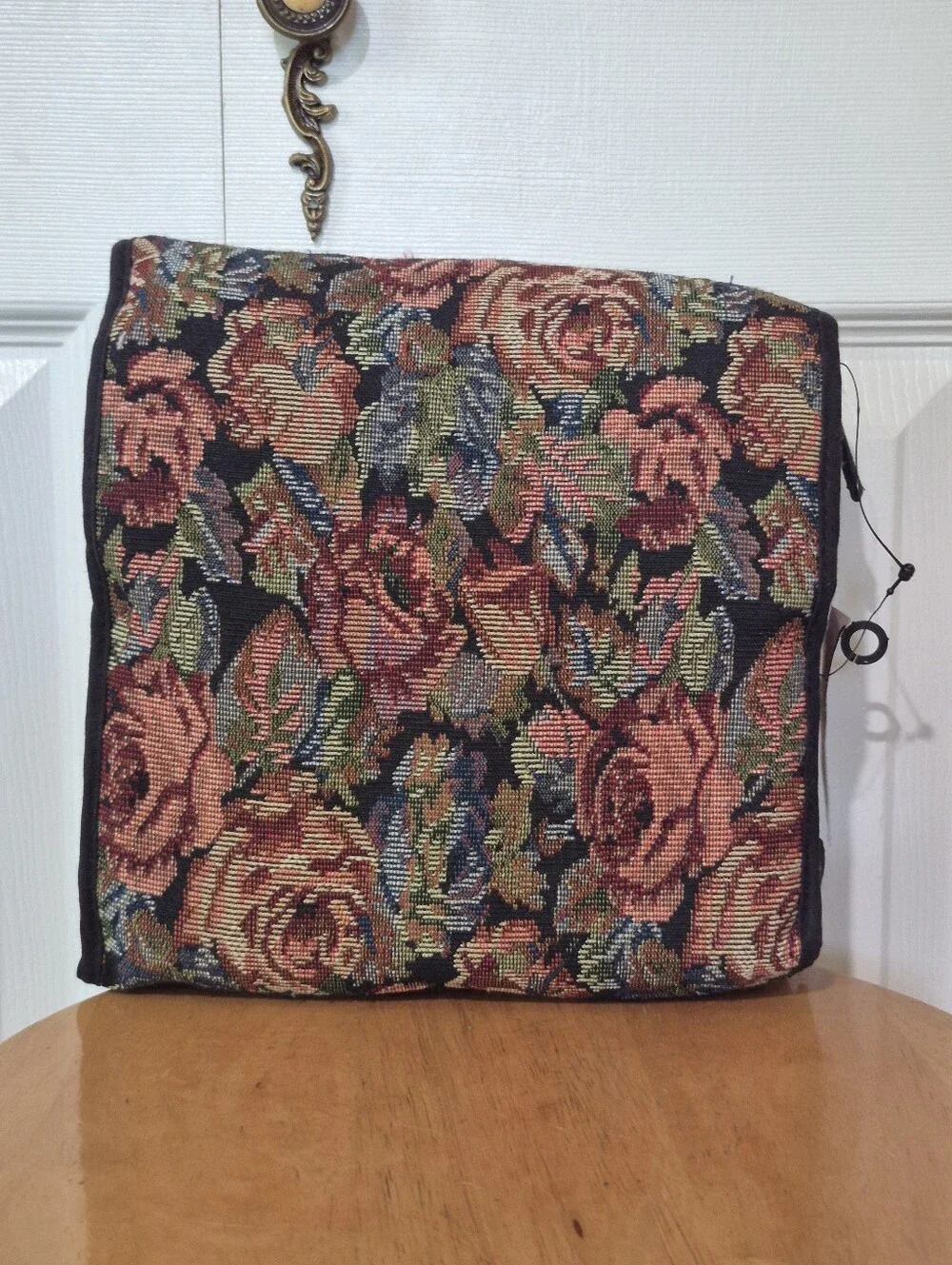 NWTs Vintage black floral tapestry cosmetics and toiletry bag with hanger
